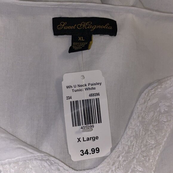 Women's Sweet Magnolia White Embroidered Long Cotton Tunic size XL - Picture 7 of 11